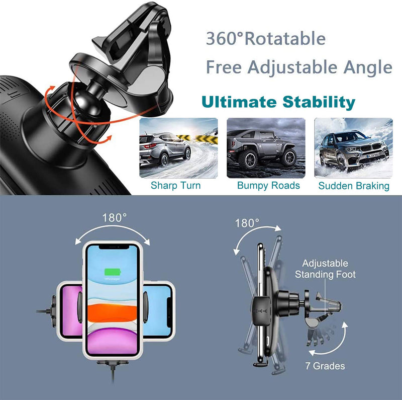  [AUSTRALIA] - Car Phone Mount,【The Most Stable Version】 Long Arm Suction Cup Phone Holder for Car Dashboard Windshield Air Vent Hands Free Clip Cell Phone Holder Compatible with All Mobile Phones