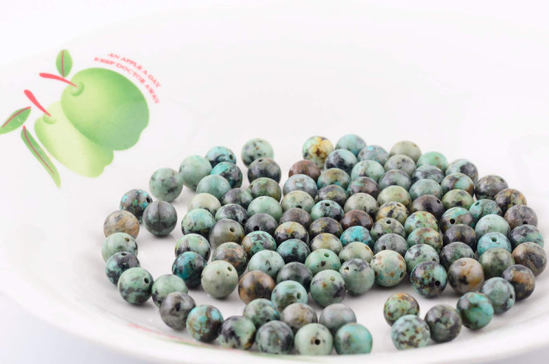 Natural Stone Beads 100pcs 6mm African Turquoise Round Genuine Real Stone Beading Loose Gemstone Hole Size 1mm DIY Smooth Beads for Bracelet Necklace Earrings Jewelry Making (African Turquoise, 6mm) - LeoForward Australia