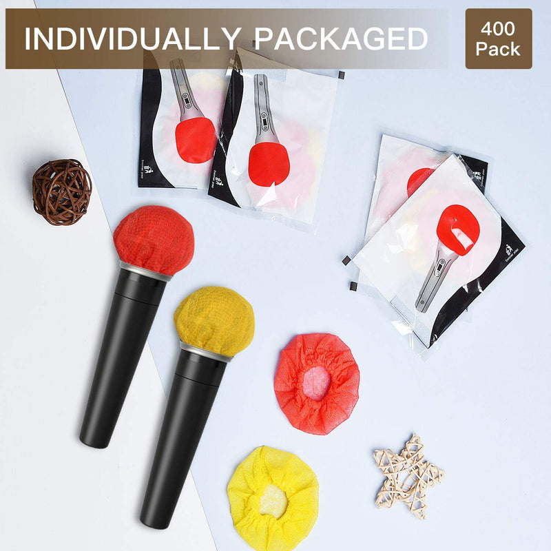  [AUSTRALIA] - Akamino 400 Pieces Disposable Microphone Cover - Sanitary Non-Woven Handheld Karaoke Windscreen Mic Cover for KTV Recording Room Stage Performance, 3 Inch, Yellow and Red