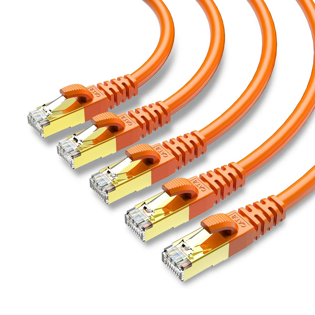  [AUSTRALIA] - CAT 8 Ethernet Cable Shielded SFTP Internet Network Patch Cord, Heavy Duty High Speed LAN Cables w Gold Plated RJ45 Connector Professional for Router, Modem, Gaming, Xbox (3 Feet, 5 Pack Orange) 3 Feet