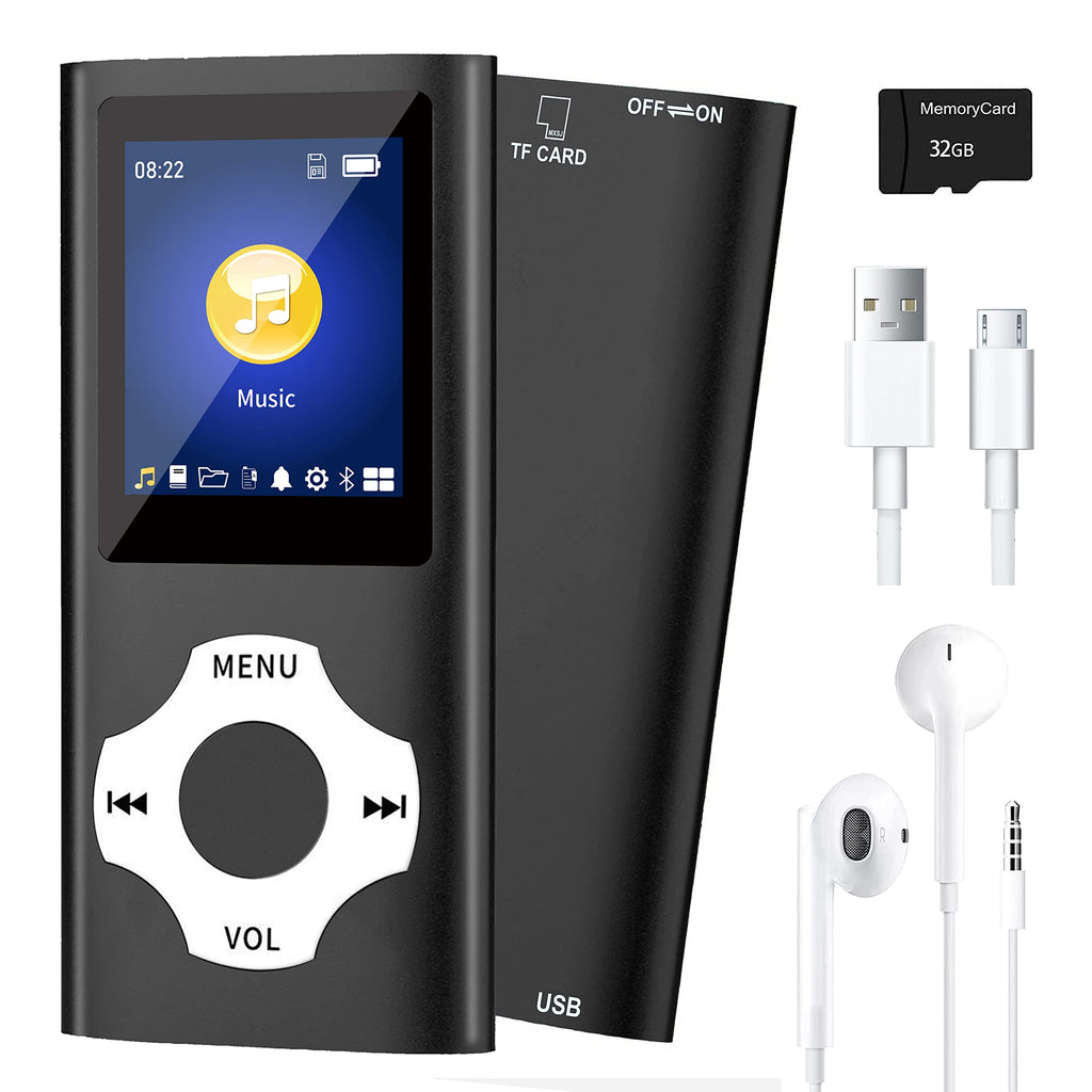  [AUSTRALIA] - MP3 Player with Bluetooth 5.0, Music Player with 32GB TF Card,FM Radio,Earphone, Portable HiFi Music Player with Voice Recorder/Video/Photo Viewer/E-Book Player for Kids,Running,Walking (Black-White) Black-White