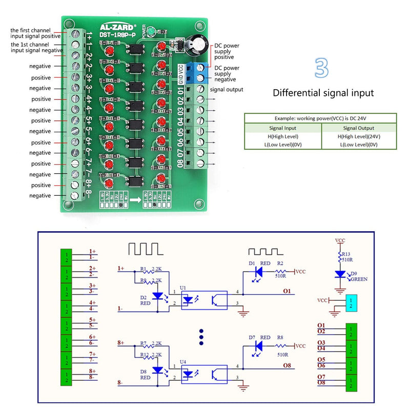  [AUSTRALIA] - Icstation 24V to 5V 8 Channel PLC-PNP Signal Converter, Optocoupler Isolation Board, Voltage Level Converter Module