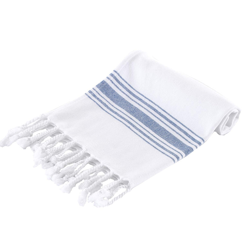  [AUSTRALIA] - Turkish Hand Towel Set (Pack of 3) Boho Kitchen Towels, Decorative Farmhouse Towels for Bathroom, Fringe Tea Dish Cloth Set, Quick Dry and Highly Absorbent (18 x 38 inches) (Blue) Blue