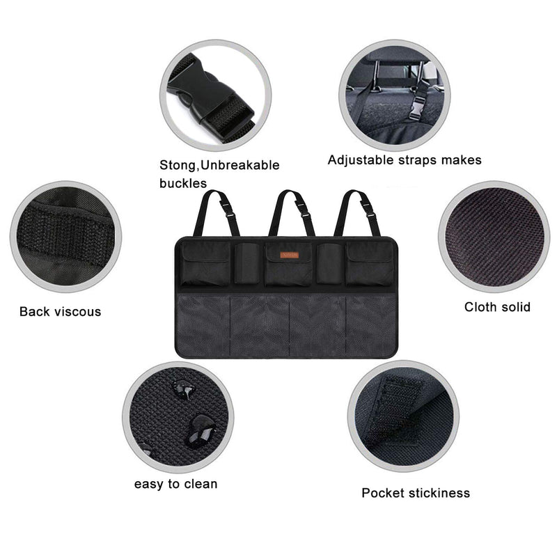  [AUSTRALIA] - Backseat Trunk Organizer for SUV & Car  Hanging Organizer Foldable Cargo Storage Bag with 9 Pockets Adjustable Strap Durable Cover and Fit for Most Vehicles