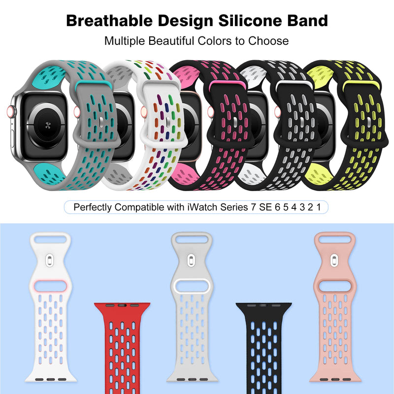  [AUSTRALIA] - TSAAGAN 5 Pack Sport Silicone Bands Compatible for Apple Watch Band 49mm 41mm 45mm 40mm 44mm 38mm 42mm, Breathable Strap Replacement Wristband for iWatch Ultra Series 8/7/SE/6/5/4/3/2/1 Women & Men 42/44/45/49mm