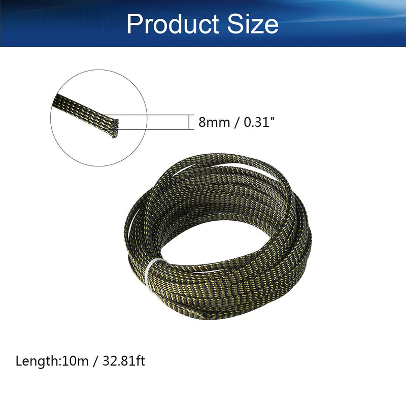  [AUSTRALIA] - Bettomshin 1Pcs Length 32.8Ft PET Braided Cable Sleeve, Width 8mm Protector Wire Flexible Cable Mesh Sleeve Black and Gold for Television Audio Computer