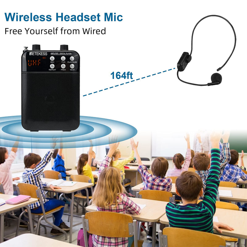  [AUSTRALIA] - Retekess TR619W Voice Amplifier with Wireless Microphone Headset, 1500mAh Echo Sound Portable Rechargeable PA System Speaker for Teachers,Promotions,Classroom,Coaches,Outdoors,Elderly