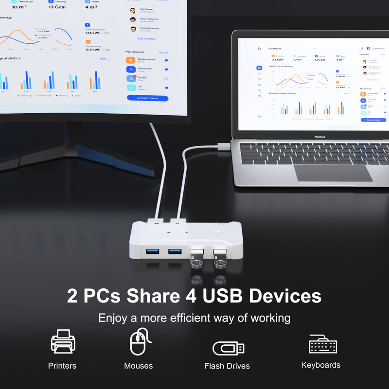  [AUSTRALIA] - USB 3.0 Switch Selector 4 Port, USB Switcher 2 Computers, USB KVM Switch for Keyboard Mouse Printer Scanner with 2 USB 3.0 Cable