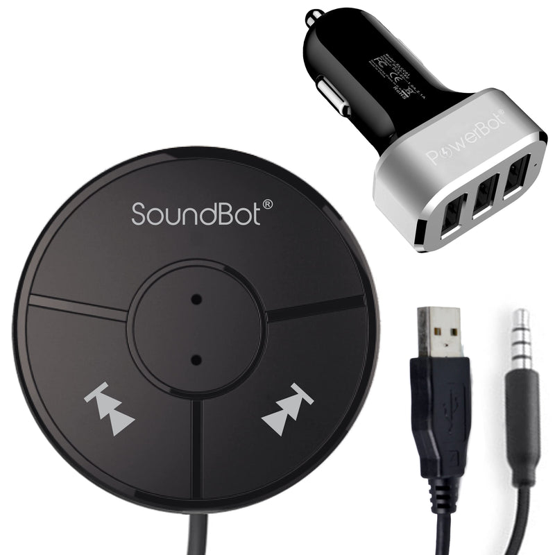  [AUSTRALIA] - SoundBot SB360 Bluetooth Car Kit Hands-Free Wireless Talking & Music Streaming Dongle w/ 10W Dual Port 2.1A USB Charger + Magnetic Mounts + Built-in 3.5mm Aux Cable …