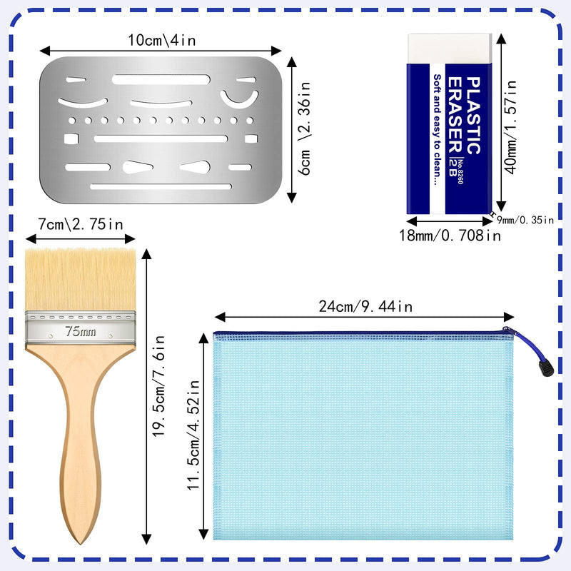  [AUSTRALIA] - 8 Pieces Erasing Shields Stainless Steel Erasing Shield Kit 3 Erasing Shield Stainless Steel Drawing Template 1 Edge Cleaning Brush 3 Erasers and 1 Zipper File Bag for Painting, Shield Drafting Tools