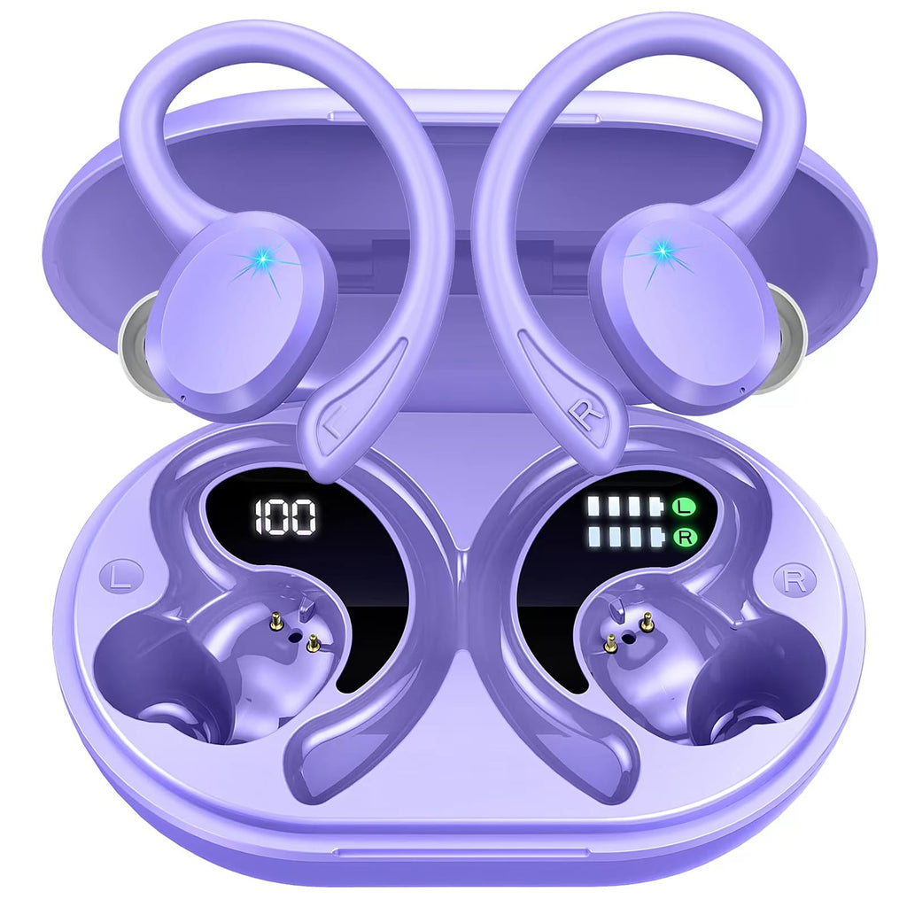  [AUSTRALIA] - Wireless Earbuds Bluetooth 5.3 Headphones Sport, Bluetooth Earbuds Immersive HiFi Stereo Over Ear Buds, 48Hrs Earphones in Ear with Earhooks, HD Mic, IP7 Waterproof Headset for Workout Running [2023] Purple