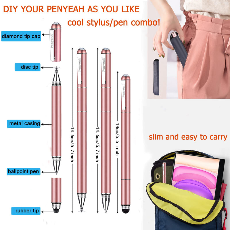 Penyeah Diamond Stylus Pen for iPad, Multi-Tips Capacitive Stylist Pens for Touch Screens, Universal for Apple iPhone/Ipad/Android/Microsoft/Surface Laptop Tablet - Rose Gold - LeoForward Australia