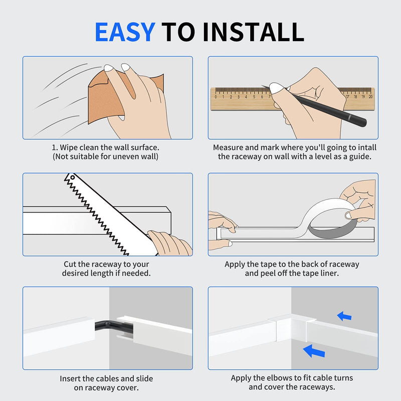  [AUSTRALIA] - One-Cord Channel Cord Hider Wall, Delamu 157in Cable Cover, Cable Concealer Raceway, Cable Hider, Paintable Wire Covers for Wall Mounted TV, Cable Management System, 10xL15.7 W0.59 H0.4in, CC03 White Small