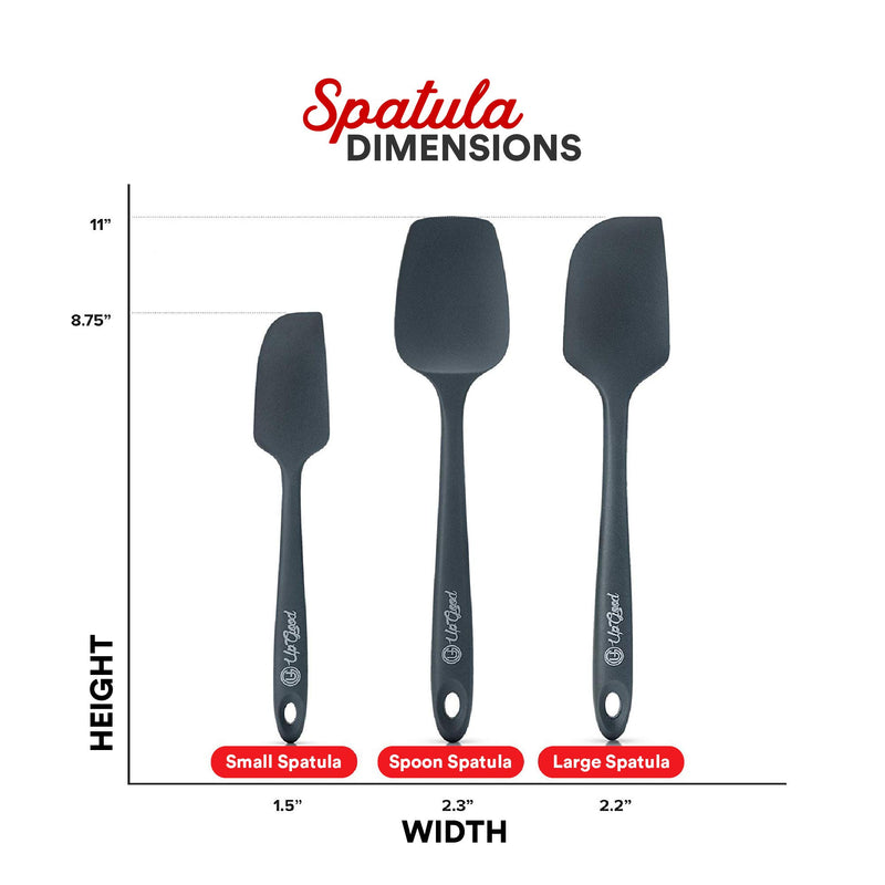  [AUSTRALIA] - Silicone Spatula Set | 3 Versatile Tools Created for Cooking, Baking and Mixing | One Piece Design, Non-Stick & 600F Heat Resistant | Strong Stainless Steel Core (UpGood Kitchen Utensils, Grey) 3 Piece Set Gray