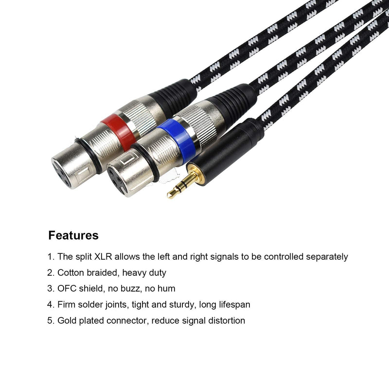  [AUSTRALIA] - Mugteeve Dual XLR Female to 3.5mm 1/8 Stereo Mic Cable, 2 XLR Y Splitter Cord to 1/8 Inch Mini Headphone Jack TRS Adapter,OFC Shield, for Mixer and PC Connection, Livestream, Broadcast-10Feet 10Feet