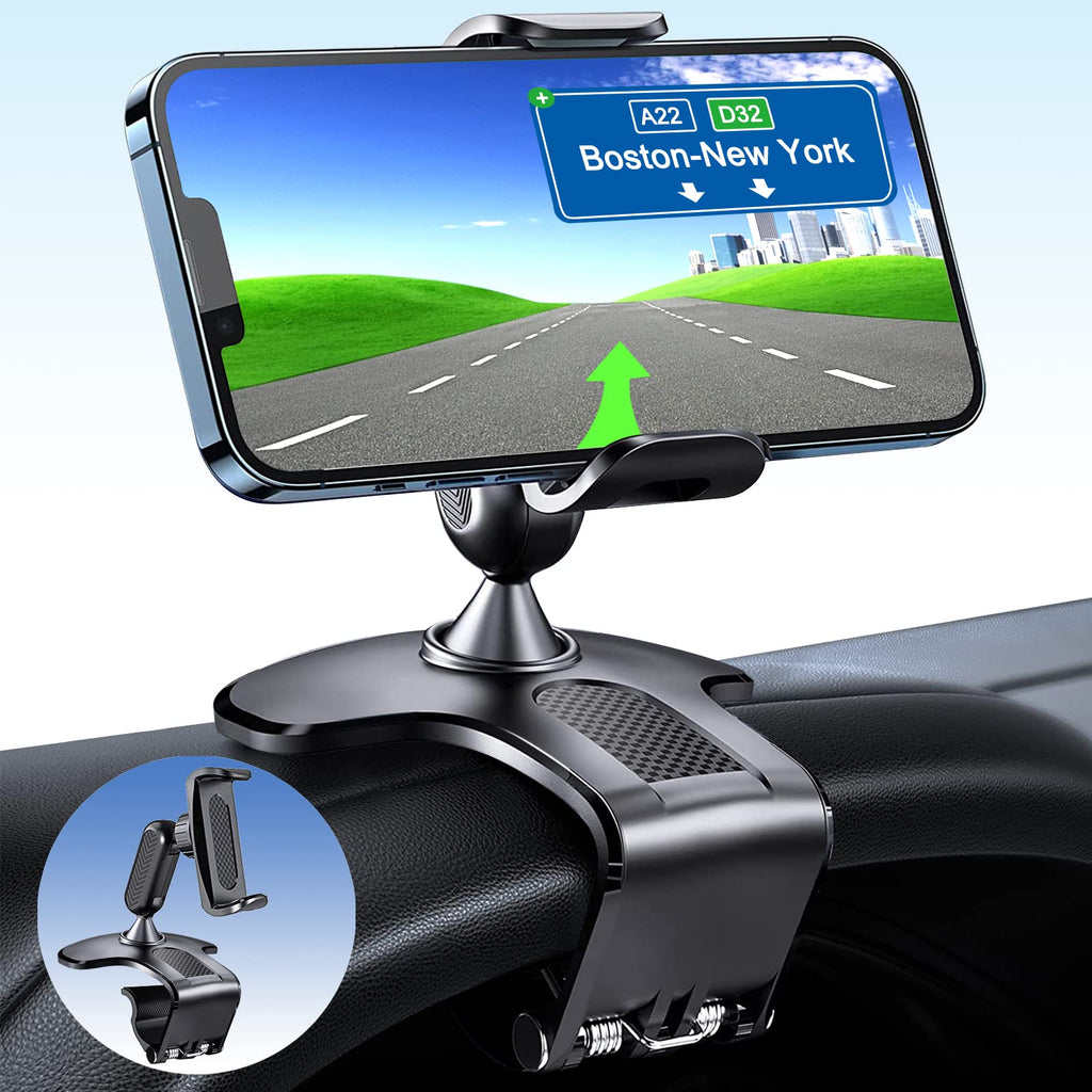  [AUSTRALIA] - CHDFKKD Car Phone Mount, Cell Phone Holder for Car 360 Degree Rotation Dashboard Car Clip Mount Stand Suitable for 4.7 to 6.5 inch Smartphones (Black) Black