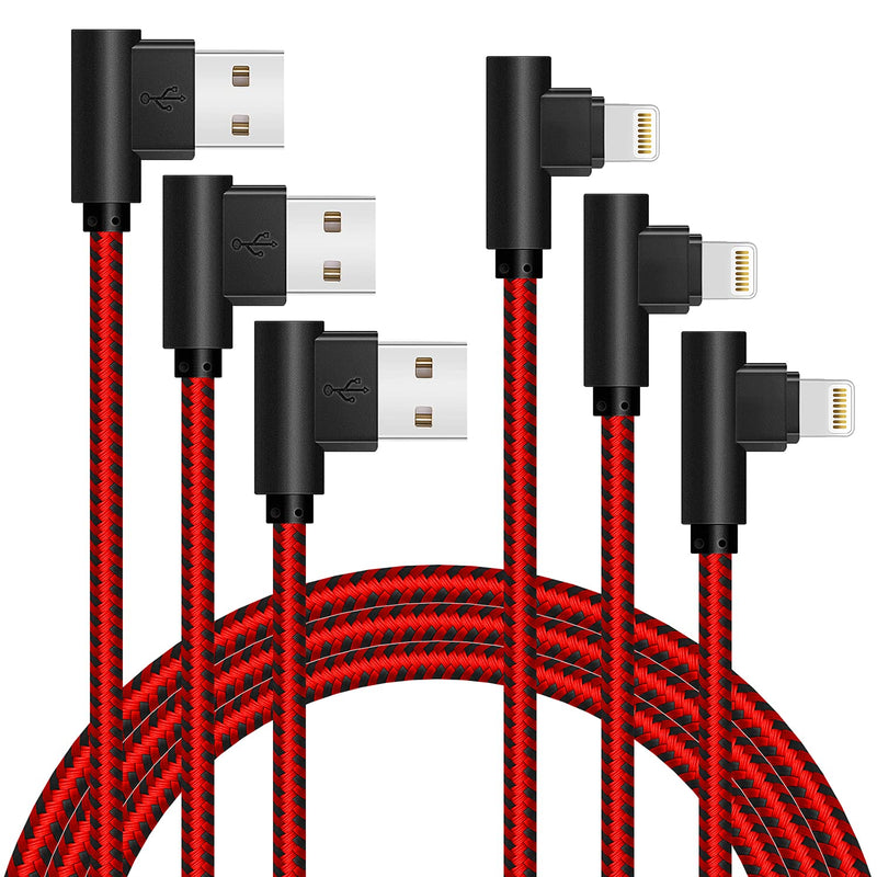  [AUSTRALIA] - [3-Pack] 6FT/2M iPhone Gaming Charger Cable 90 Degree Elbow Game Video Watching Compatible with iPhone Xs Max/XS/XR/7/7Plus/X/8/8Plus/6S/6S Plus/SE (Black Red, 6FT) Black Red