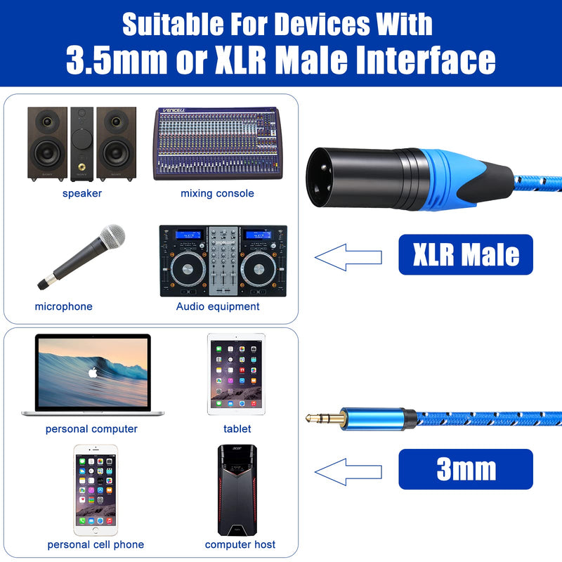  [AUSTRALIA] - 4 Pieces XLR Male to 3.5 mm Male Balanced Cable Adapter, 1/8 Inch TRS Male to XLR Male Cable Stereo Microphone Cable for Cell Phone, Laptop, Speaker, Mixer 10 Feet Each