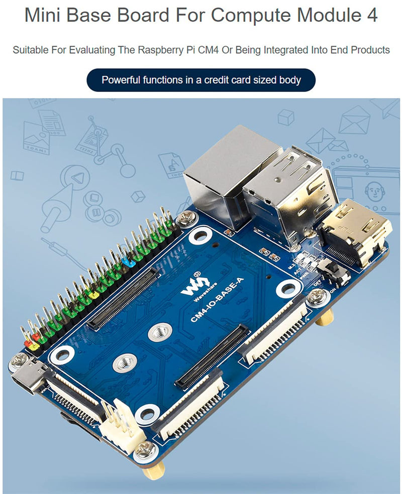  [AUSTRALIA] - Bicool Mini Base Board (A) for Raspberry Pi Compute Module 4 Lite/eMMC Series Module,with Standard CM4 Socket and 40PIN GPIO Header Onboard Multiple Connectors CSI/DSI/FAN/HDMI/USB/RJ45, etc. CM4-IO-BASE-A