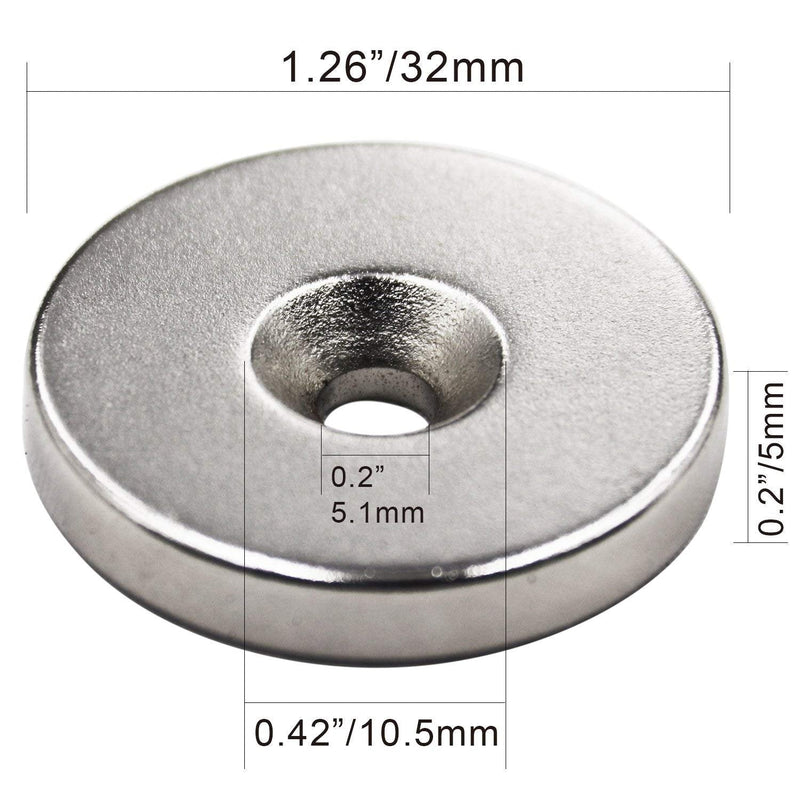  [AUSTRALIA] - Neodymium Disc Countersunk Hole Magnets, 1.26 inch x 0.2 inch Strong Permanent Rare Earth Magnets with Screws - Pack of 12 A-32x5mm-hole 10mm-12pcs with srews