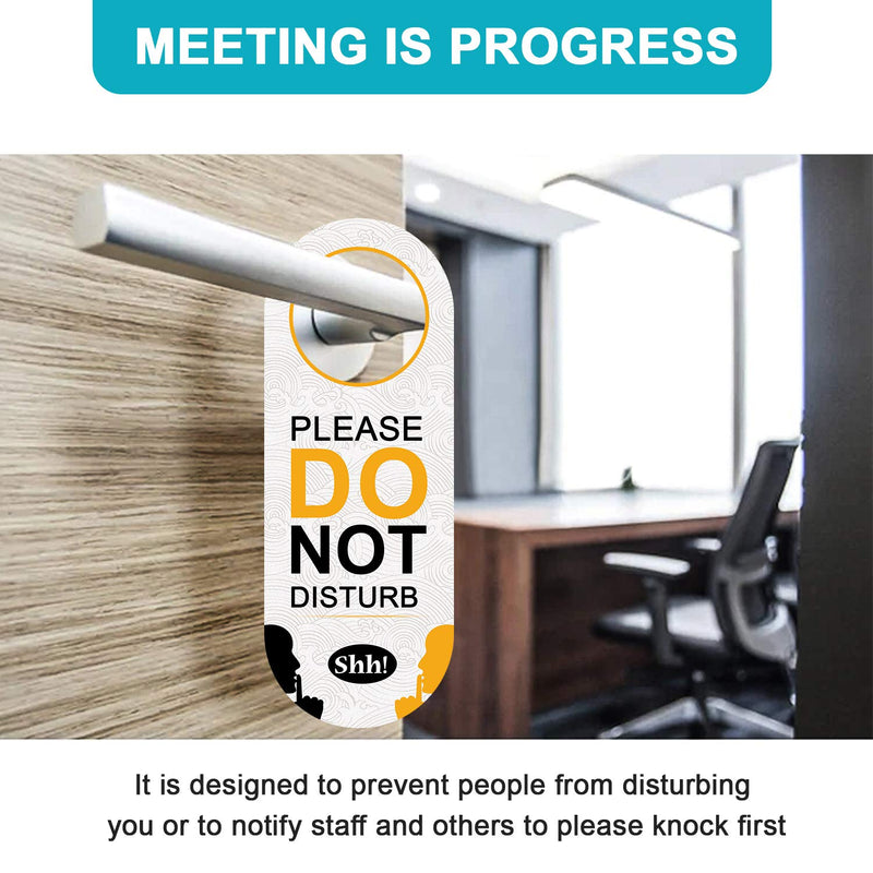  [AUSTRALIA] - 4 Pack Do Not Disturb Door Hanger Sign Funny, Meeting in Progress Door Sign PSLER Black and White Ideal for Therapy, Sleeping, Session in Progress,Spa Treatment, 8.86X3.35 inches PVC Hanging Sign