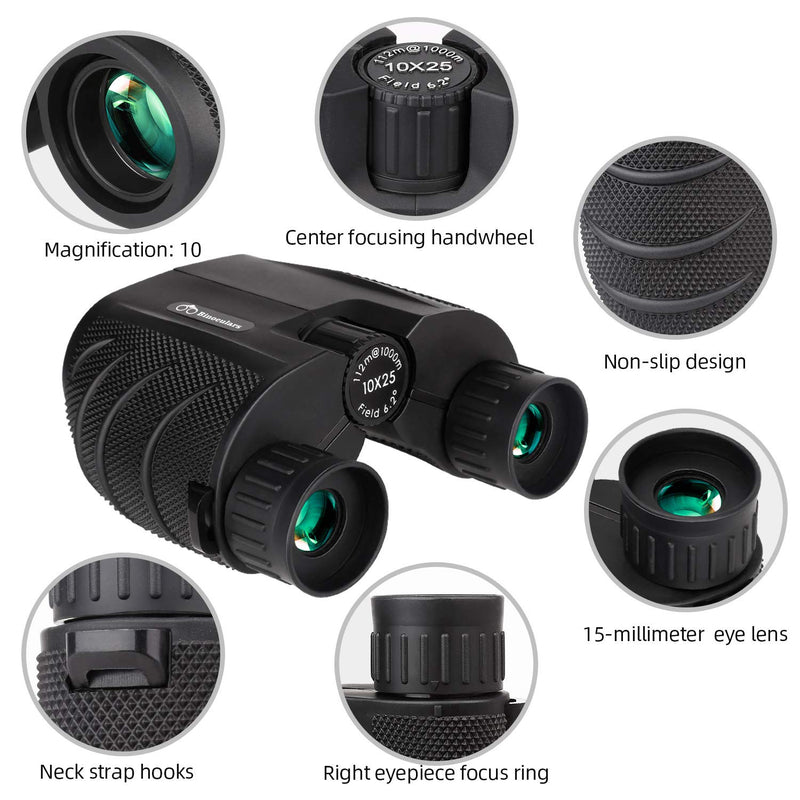  [AUSTRALIA] - 10x25 Compact Binoculars, High Powered Binoculars for Adults with Low Light Night Vision, Easy Focus Binoculars Clear for Bird Watching, Outdoor Sports Games and Concerts Black