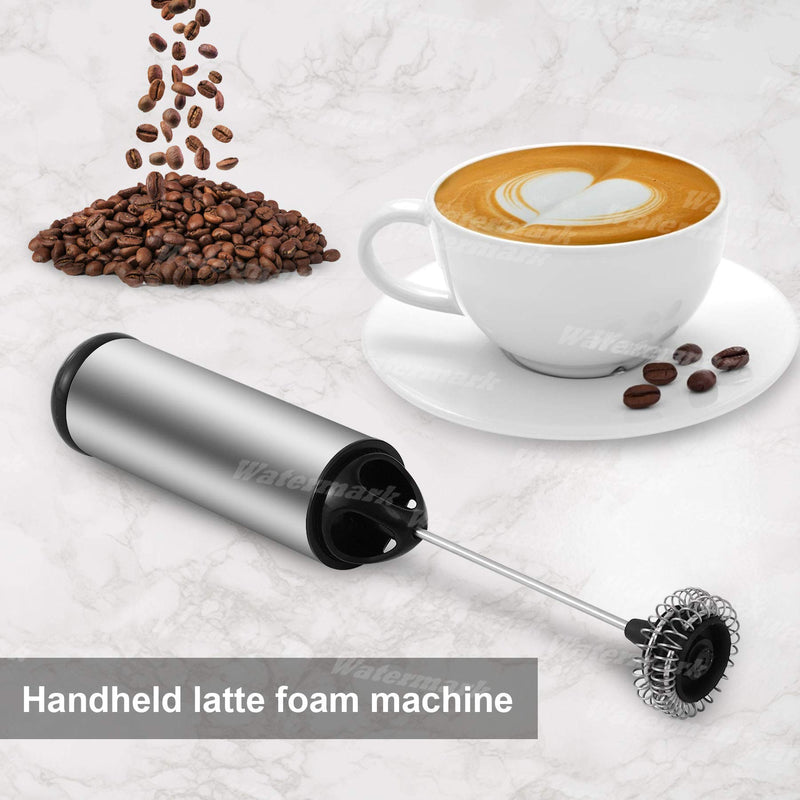  [AUSTRALIA] - GREATONE Electric Milk Frothers Handheld Foam Beater Milk Frother Battery Operated Mini Smoothie Blender For whipping cappuccino latte milk matcha hot chocolate Silver/Black