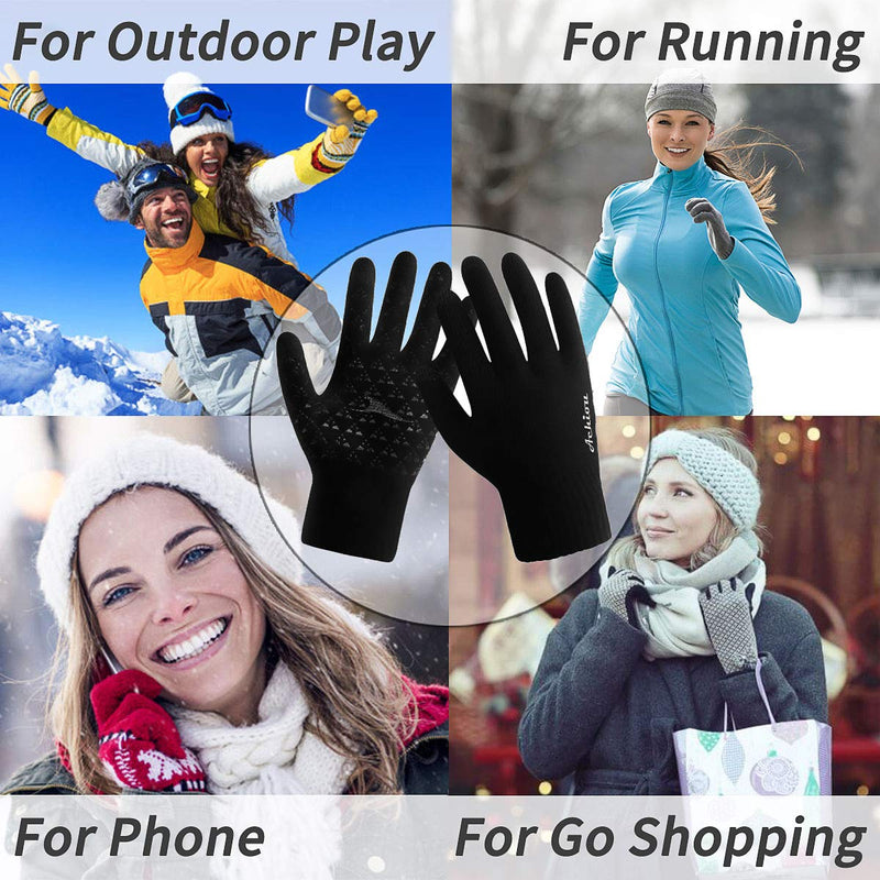 Achiou Winter Knit Gloves Touchscreen Warm Thermal Soft Lining Elastic Cuff Texting Anti-Slip 3 Size Choice for Women Men Black Medium - LeoForward Australia
