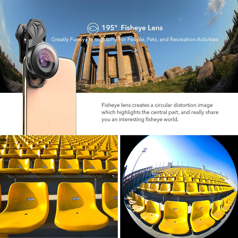  [AUSTRALIA] - Apexel HD Mobile Phone Camera Phone Lens Set - 10x Macro Lens, 2X Telephoto Lens, 110°Wide Angle, 170°Super Wide Angle, 195°Fisheye for Dual Lens/Single Lens iPhone Pixel Samsung Galaxy Smartphones