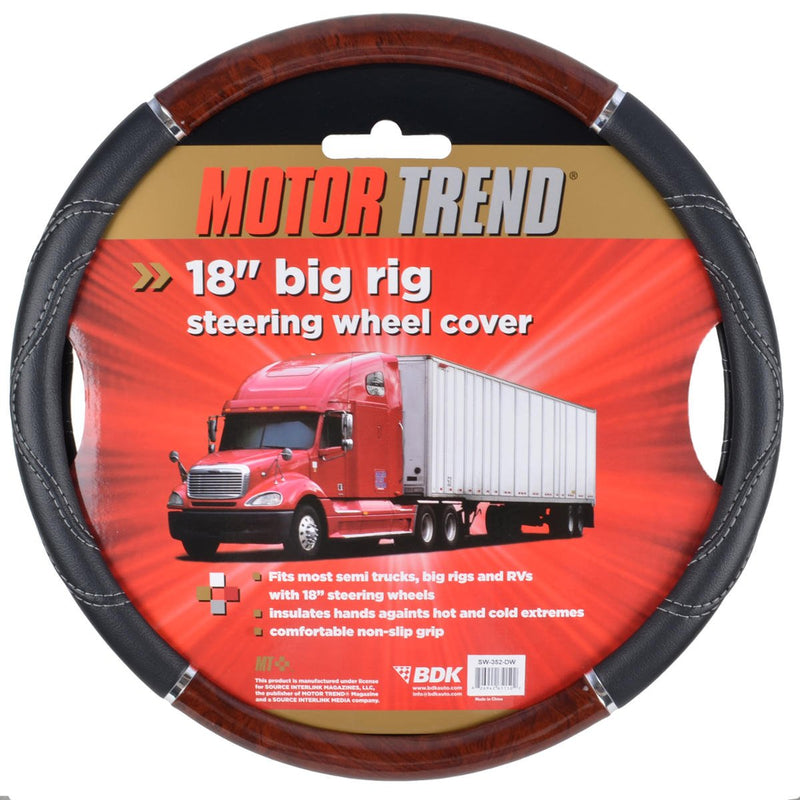  [AUSTRALIA] - BDK SW-352-DW Dark Wood/Black Big Rig Steering Wheel Cover for Trailer Truck Car 18" Inch XLarge, 1 Pack (Cherry 18"