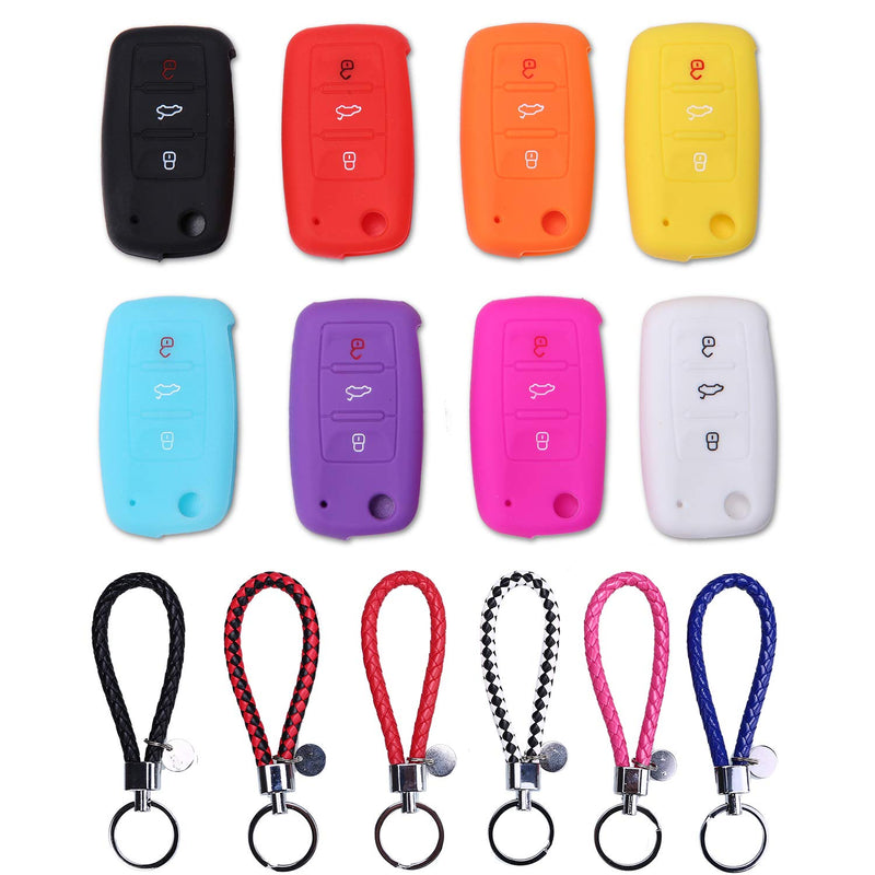 Protective Silicone Remote Car Key Case Cover and Key Chain for Volkswagen VW POLO Tiguan Passat B5 B6 B7 Golf EOS Scirocco Jetta MK6 Octavia SKODA SEAT (WHITE) WHITE - LeoForward Australia