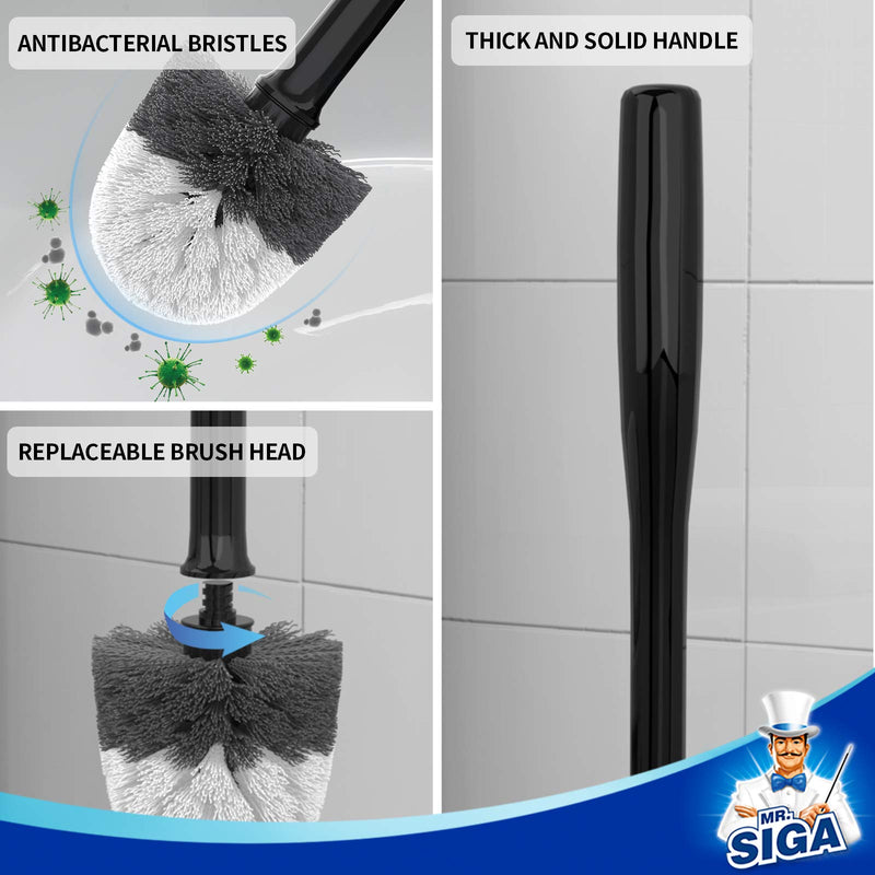 MR.SIGA Toilet Bowl Brush and Holder, Premium Quality, with Solid Handle and Durable Bristles for Bathroom Cleaning, Black, 1 Pack - LeoForward Australia