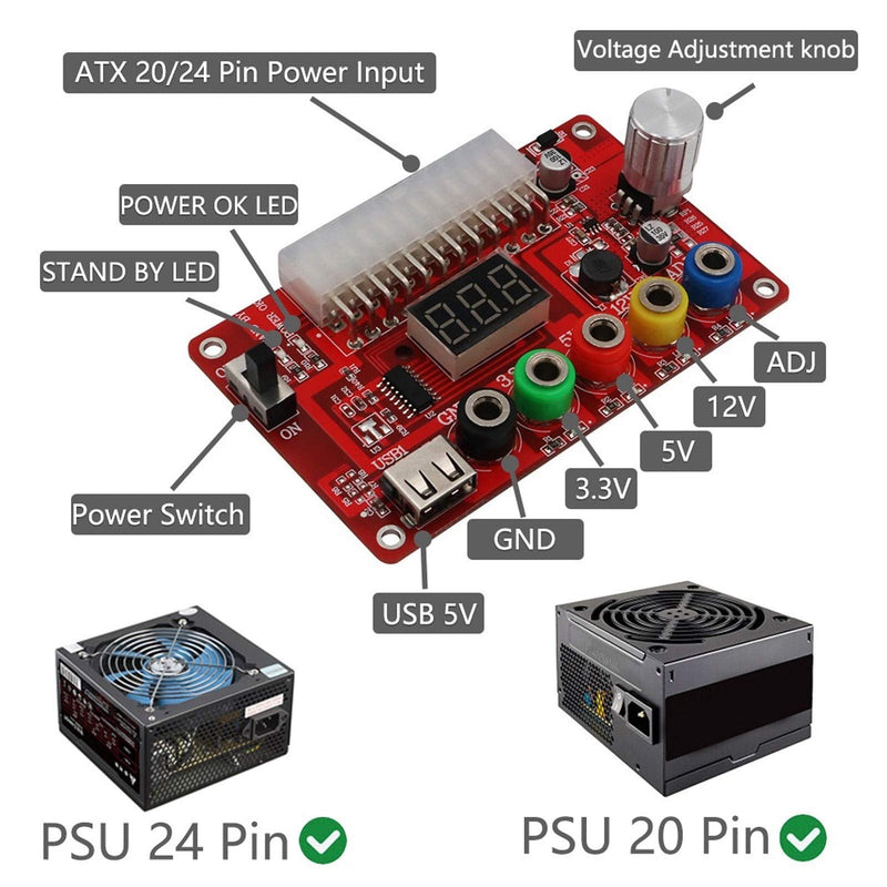  [AUSTRALIA] - 125 ATX Power Supply Breakout Board and Acrylic Case Kit, ATX Power Supply Breakout Adapter for MCU Electronic Component Adjustable Voltage Knob 24Pin