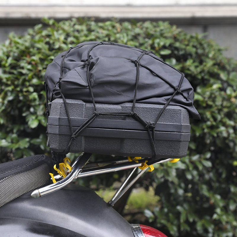  [AUSTRALIA] - Egofine Motorcycle Cargo Net, 15.7" x 15.7" Stretch to 30" x 30" with 2"x2" Mesh, Super Duty Roof Cargo Net with 6 Plastic Hooks and 6 Metal Carabiners for Trailer, SUV, Motorcycle, ATV, Roof, Black Motorcycle Cargo Net 15.7 x 15.7