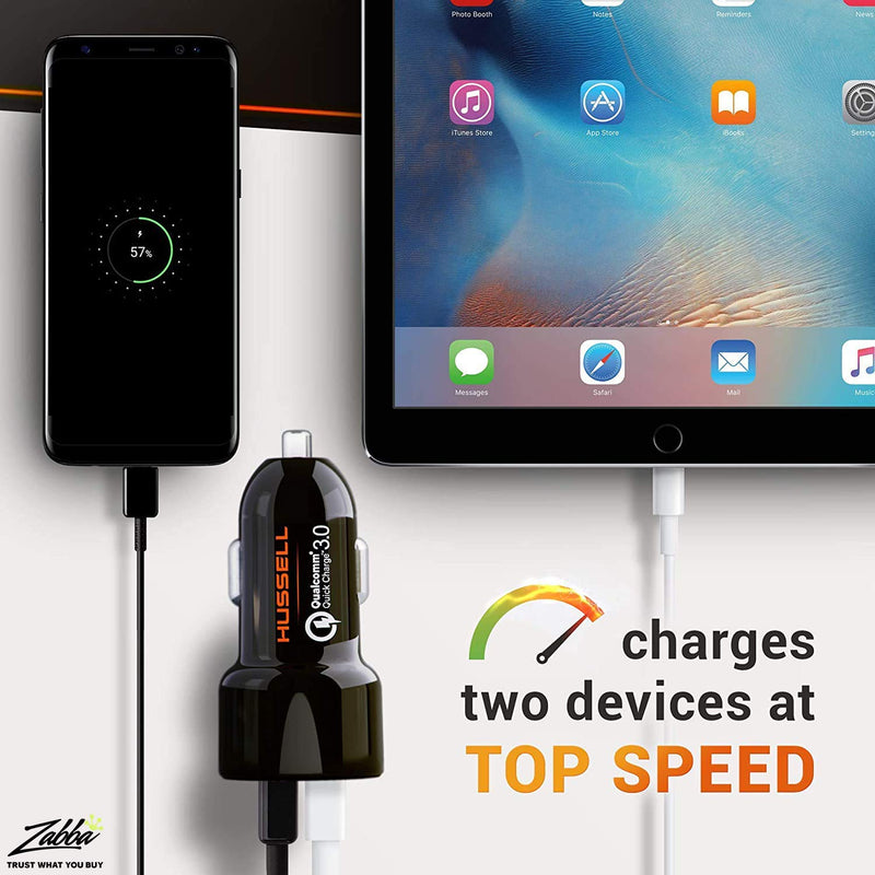  [AUSTRALIA] - Car Charger Adapter by HUSSELL - USB Car Charger Dual Port, Qualcomm Quick Charge 3.0 + 5.4A/30W, 4X Fast - Compatible w/Any Cell Phone, iPhone Apple Samsung LG Nexus & Tablets