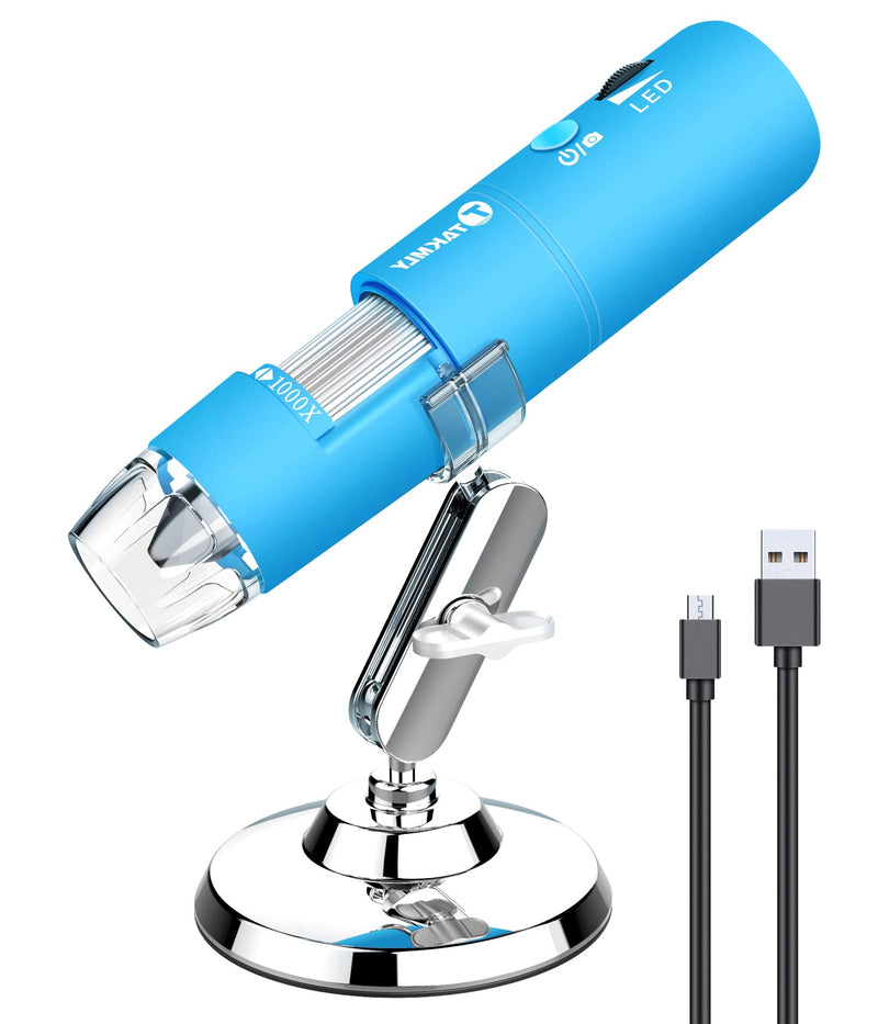  [AUSTRALIA] - Wireless Digital Microscope Handheld USB HD Inspection Camera 50x-1000x Magnification with Stand Compatible with iPhone, iPad, Samsung Galaxy, Android, Mac, Windows Computer (Blue) Blue