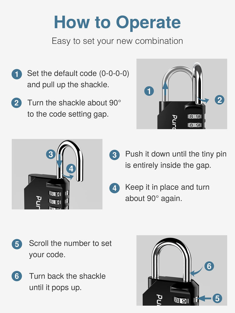  [AUSTRALIA] - Puroma 4 Pack 1.3 Inch Combination Lock 4 Digit Outdoors Padlock for School Gym Locker, Sports Locker, Fence, Toolbox, Case, Hasp Storage (Black & Silver) Black & Silver