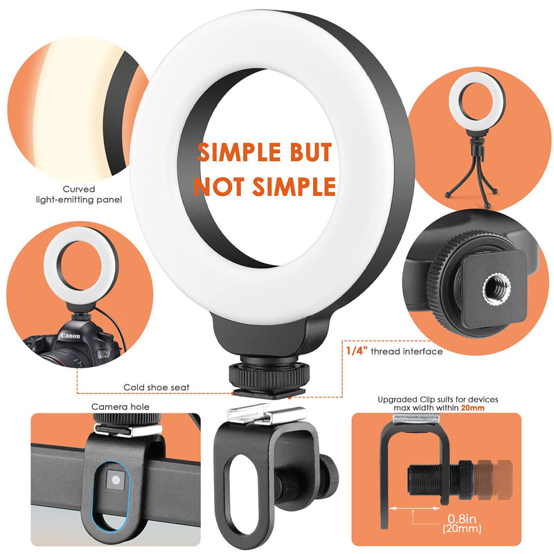  [AUSTRALIA] - 4" Ring Light Clip On, Video Conference Lighting, Laptop Light for Computer, Webcam Lighting, Zoom, Selfie, Remote Working, Distance Learning, YouTube, TikTok 4inch