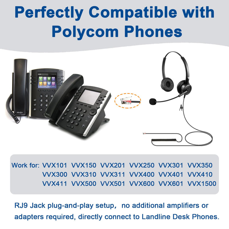  [AUSTRALIA] - RJ9 Telephone Headset with Microphone Noise Cancelling, Corded Office Phone Headsets for Polycom VVX250 VVX400 VVX500 ShoreTel 230 420 480 Mitel 5320e Avaya 1408 1416 5610 9508 NEC Landline Phones