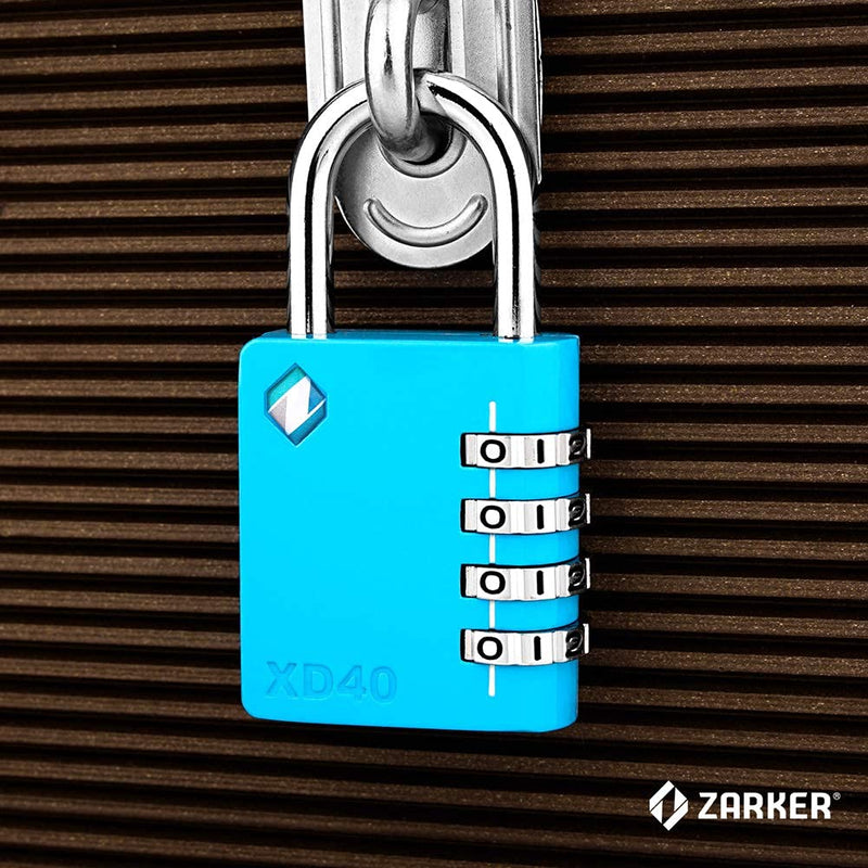  [AUSTRALIA] - [ZARKER XD40] Padlock- 4 Digit Combination Lock for Gym, Sports, School & Employee Locker, Outdoor,Toolbox, Case, Fence and Storage - Metal & Steel - Easy to Set Your Own Combo - 1 Pack(Blue) Blue 1 Pack