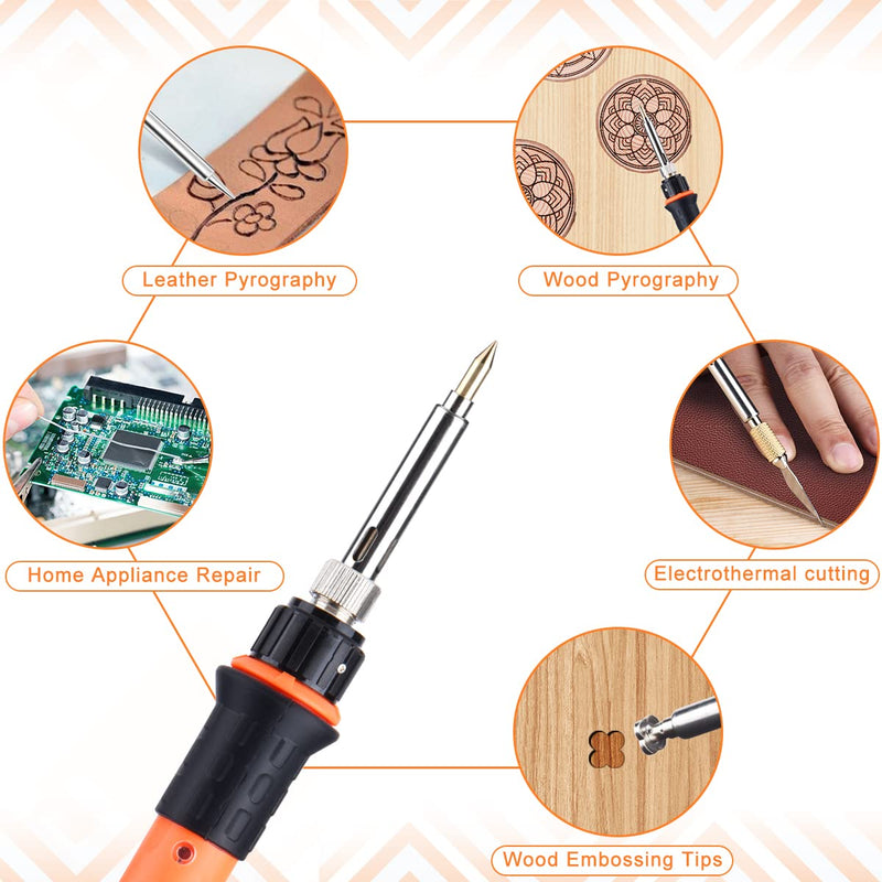  [AUSTRALIA] - Pyrography Soldering Iron Set, Pyrography Iron Set Temperature Adjustable 220~480 ℃ for Wood Leather Burning Iron DIY Art Gift Set Colored Pens, Leather Engraving Welding, Sculpture Wood Pyrography Orange