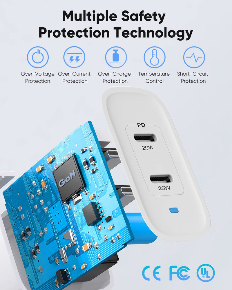  [AUSTRALIA] - PowerLot USB C Wall Charge PD3.0 2-Port 40W Power Brick GaN Charger, 20W USB C Block for iPhone 14/14 Pro/14 Pro Max/14 Plus, iPhone 13/13 Pro, iPhone 12/12 Pro, MacBook Air, iPad Pro, iPad Air