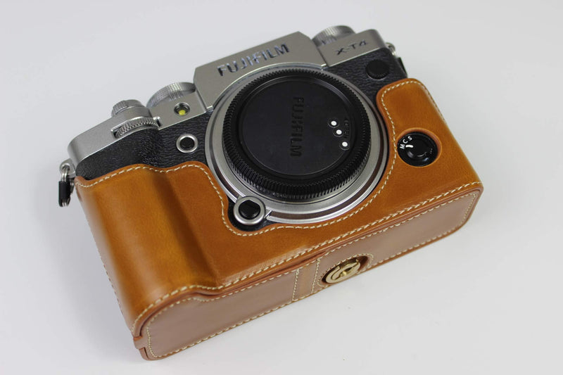  [AUSTRALIA] - X-T4 Case, BolinUS Handmade PU Leather Half Camera Case Bag Cover Bottom Opening Version for Fujifilm Fuji X-T4 XT4 with Hand Strap (Brown) Brown