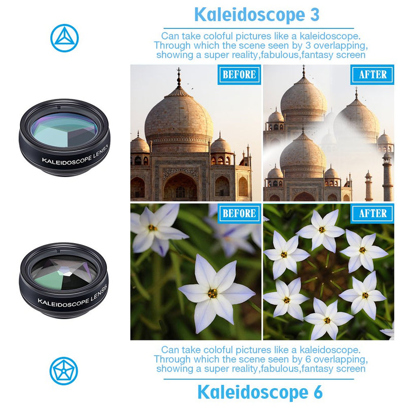 Apexel 10 in 1 Phone Camera Lens Kit Wide Angle/Macro/Fisheye/Telephoto/CPL/Flow/Radial/Star Filter/Kaleidoscope Lens for iPhone and Most Phone - LeoForward Australia