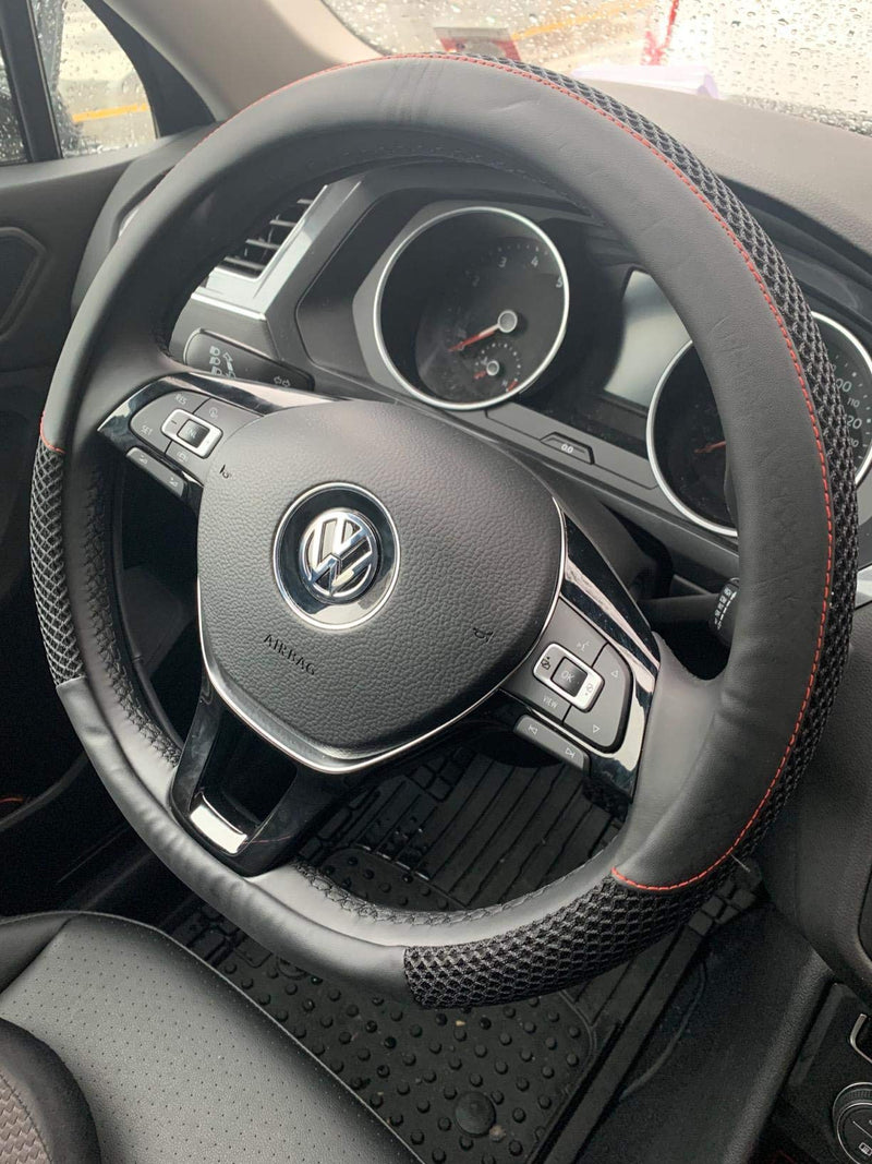  [AUSTRALIA] - ZHOL Universal 15 inch Steering Wheel Cover Microfiber Leather and Viscose, Breathable, Anti-Slip, Odorless, Warm in Winter and Cool in Summer, Black