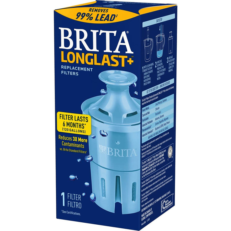 Brita Longlast+ Water Filter, Longlast+ Replacement Filters for Pitcher and Dispensers, Reduces Lead, BPA Free, 1 Count (Package May Vary) - LeoForward Australia