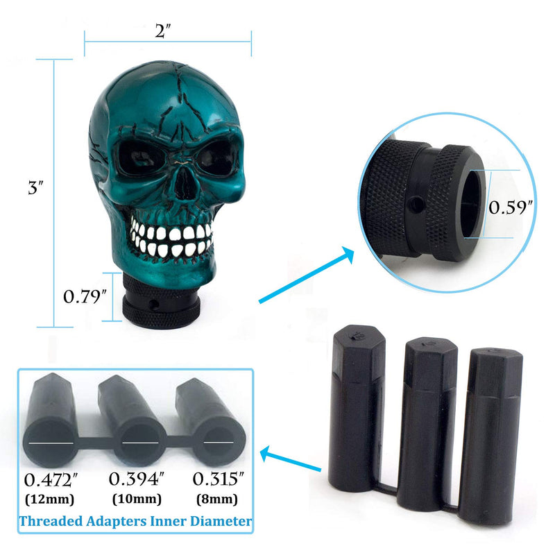  [AUSTRALIA] - Thruifo Skull MT Car Stick Shifter, Small Teeth Devil Head Style Gear Shift Knob Fit Most Manual Automatic Vehicles, Metallic Blue
