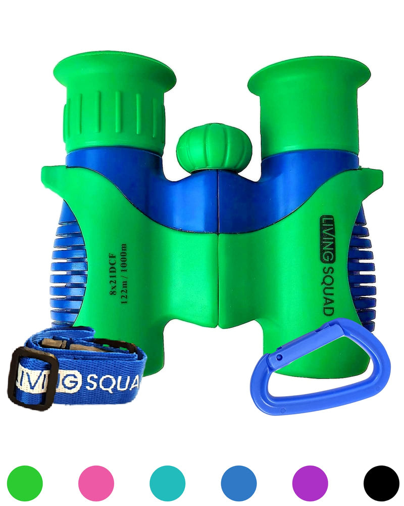  [AUSTRALIA] - Binoculars for Kids 8x21 High-Resolution - Kids Binoculars Gift Set for Boys & Girls, Shockproof & Compact for Bird Watching, Travel, Hiking, Camping, Hunting, Children Outdoor Gear Green/Blue