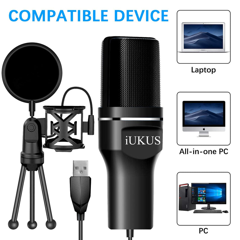  [AUSTRALIA] - IUKUS USB Microphone, PC Microphone for Computer with Stand & Filter USB Condenser Mic for Laptop Desktop Studio Recording Gaming Podcast Streaming