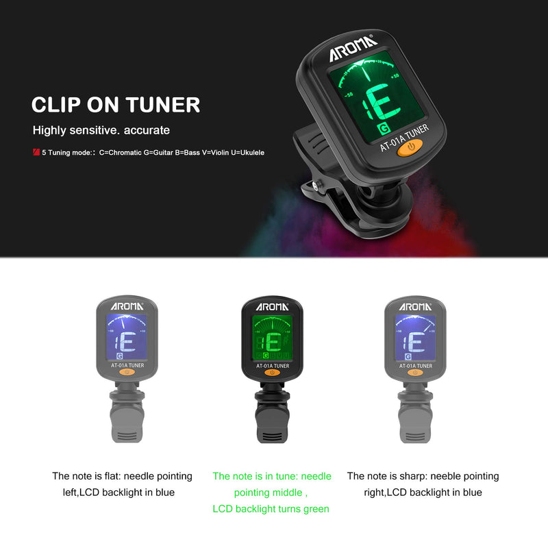 Meeland Guitar tuner 2 PACK, Clip On Tuner for Guitar/Bass/Violin/ukulele,Auto Power Off/One Button Operation/AT-01A/2 Set - LeoForward Australia